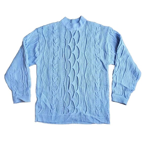 Vintage 90s Y2K South Pole Light Blue 3D Knit Coogi Style Oversized Sweater XL - Picture 1 of 10
